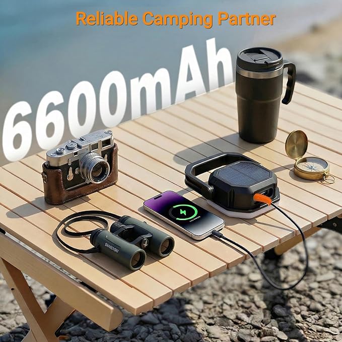SyouHome Solar Camping Lantern, 4000LM, 6600mAh Rechargeable Camping Light with Magnetic Base, IP65 Waterproof Camping Essentials for Tent, Hiking, Hurricane, Emergency, Power Outages