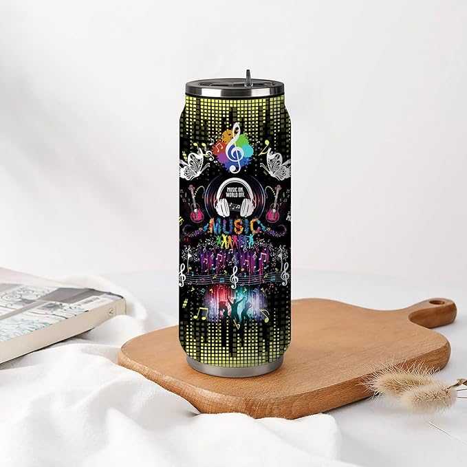 Music Notes Stainless Steel Insulated Tumbler With Straw Lid, Musical Lovers Gift For Musician As Music Themed Gifts 17 Oz