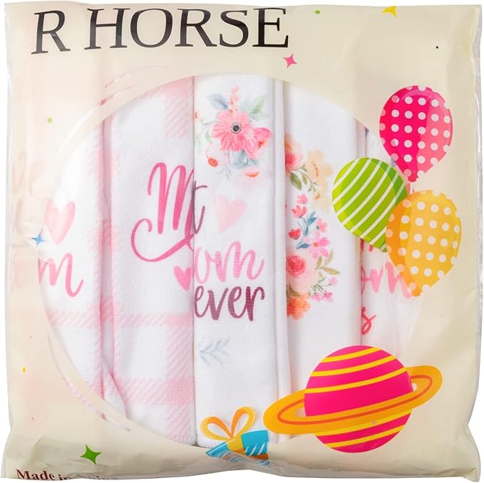 R HORSE 5Pcs Best Mom Kitchen Dish Towel Set Mother Pink Floral Absorbent Drying Dish Tea Towels Bar Hand Dishcloths Kitchen Rag Happy Mother's Day Decor for Bathroom Home Housewarming Supplies