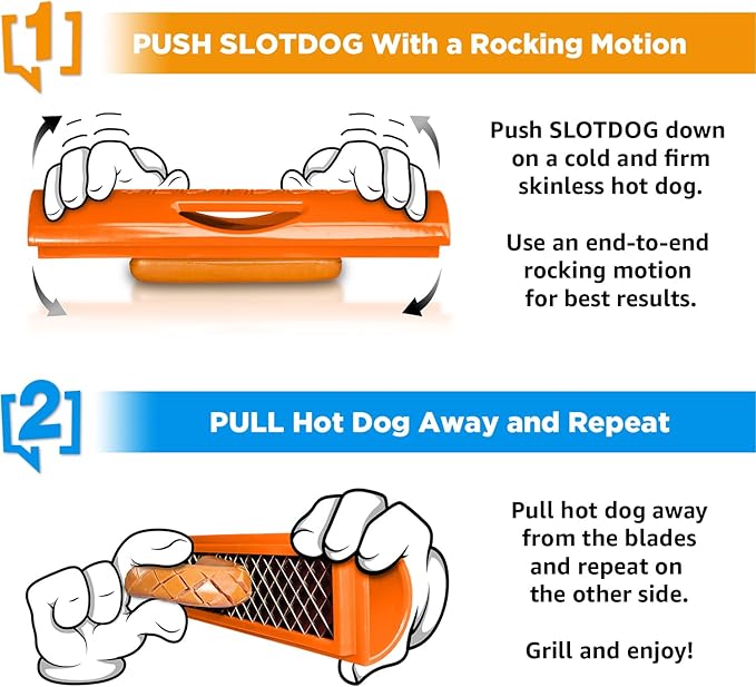 SLOTDOG - Hot Dog Slicing Tool - Orange - Griddle & Pellet Grill Special Edition For Griddles, Grills, Smoker, Air Fryer, Oven, BBQ, Campfire, Kitchen, Tailgating - Stainless Cutter Blades 10 inch