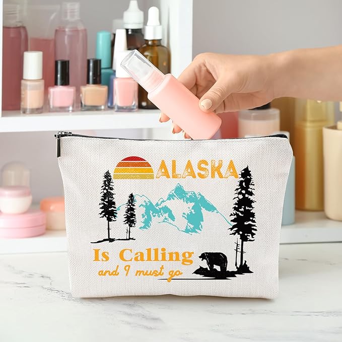 Sitsink Alaska Gifts Canvas Makeup Bags - Alaska Calling Cosmetic Bags for Girls & Women