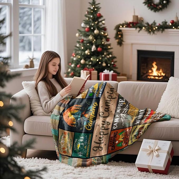 Cool Camping Gifts for Women, Camping Blanket 60" X 50", Woman Camping' Gift Camper Decor, Camp Blanket, Camping' Stuff, Camping's Decor for Camper, Blankets Gifts for Camping Lover