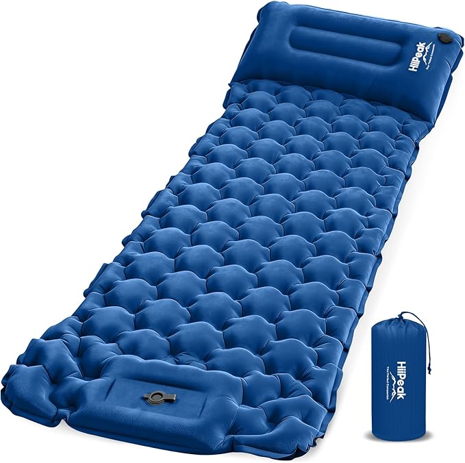 HiiPeak Camping Sleeping Pad, Suede Top Camping Mat with Pillow, Built-in Foot Pump Inflatable Sleeping Pads Compact for Camping Backpacking Hiking Traveling Tent