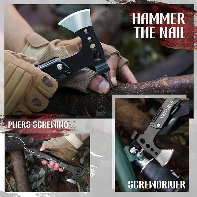 VEITORLD Fathers Day, Gifts for Men Dad Husband from Daughter Son, Survival Gear and Equipment, Multitool Axe Hammer Camping Accessories, Unique Hunting Fishing Gift Ideas for Him Boyfriend Grandpa