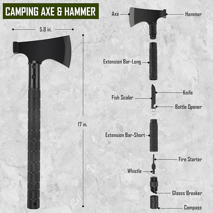Survival Kit, 268 Pcs Emergency Survival Gear and Equipment Supplies with First Aid Kit, Camping Axe, Headlamp, Crossbody Bag for Camping Hiking, Hunting, Gift for Christmas Men, Dads, Black Como