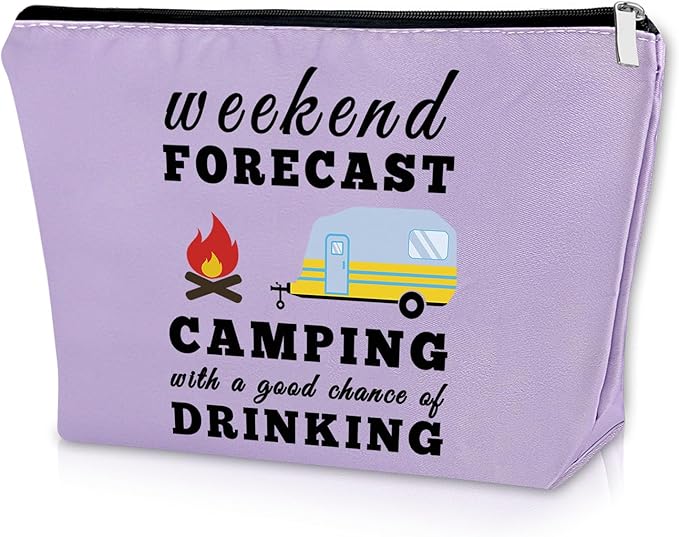 Sazuwu Happy Camper Gifts for Couples Purple Makeup Bag Camping Themed Gifts for Adults Camper Accessories for Travel Trailers Cosmetic Bag Travel Toiletry Bag Birthday Christmas Graduation Gift