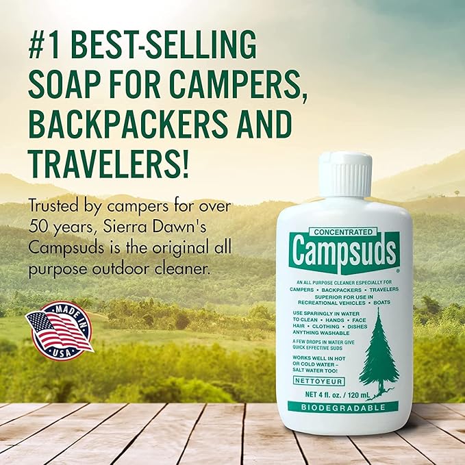 Sierra Dawn Classic Campsuds Biodegradable Camping Soap - The Original Camp Dish Soap, Shampoo, Body Wash - Wilderness Wash for Backpacking & Travel, 4 Fl Oz