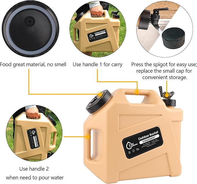 COOZMENT 3.2 Gallon/5 Gallon Water Containers with Spigot, BPA Free Water Jug, Military Green Water Tank, Multifunction Water Storage Containers for Camping Outdoor Hiking,Emergency Stroage