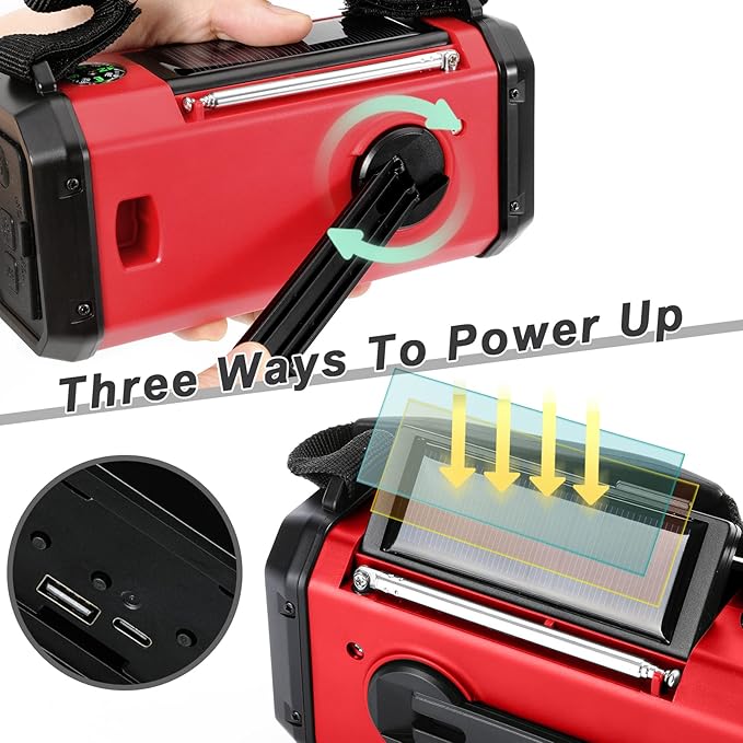 Leaton Weather Radio, Emergency Crank Radio AM/FM/NOAA Solar/Hand Crank/USB Charging,10000mAh /37000mWh Rechargeable Battery, Flashligh Cell Phone Charger for Hurricanes Camping & Home Emergencies