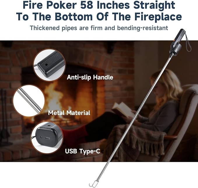 Telescoping Electric Fire Blower, Blow Poke Fireplace Tool - 2-in-1 Fire Poker & Bellows for Indoor Fireplace, Outdoor Camping, BBQ, Wood Stove & Fire Pit, Portable Collapsible Fire Starter Tool （1PC）