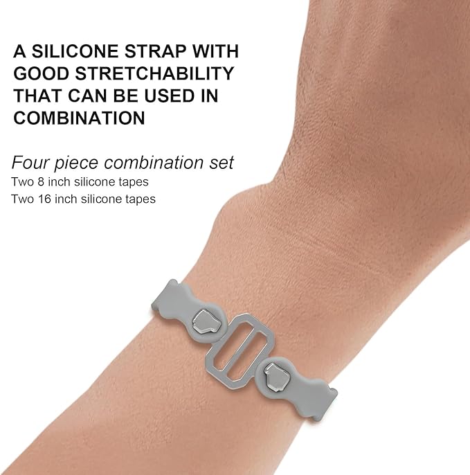 Modular Straps, Safety Strap Set to Secure Splits, 70 pound load, 8" and 16" lengths, Flexible Multi-Tool, Wearable Gadget for Outdoor Adventure, Survival, Camping, Travel (4-Pack) (Gray)