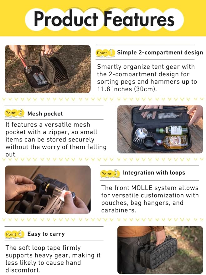 CAMPINGMOON MOLLE System Tactical Camping Gear Organizer Utility Tool Bag w PP Board Support Dual-Layer Rigid Storage Case Tent Stakes Tools