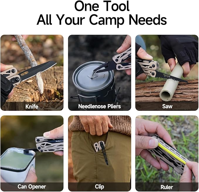 NexTool Camper CP10 Multitool，12-in-1 Multi tool with Scissors, Fire Starter, Tent Stake Puller, Locking Knife & Saw – EDC Gear for Outdoor, Hiking, Backpacking，Gifts for Men