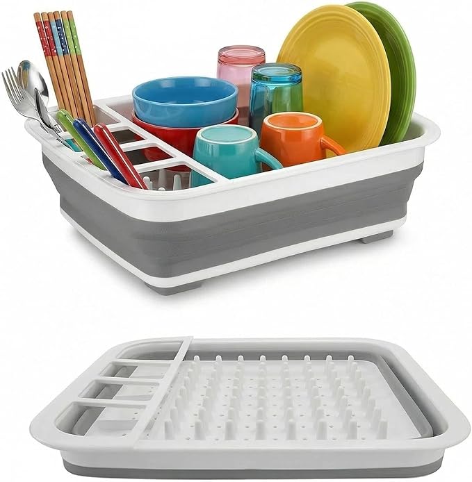 Telescopic Dish Rack, Folding Dish Drying Rack | Foldable Dish Drainer & Storage Rack, Portable Foldable Dinnerware Organizer for Home Kitchen, RV, Camping, Multifunctional Tableware Storage