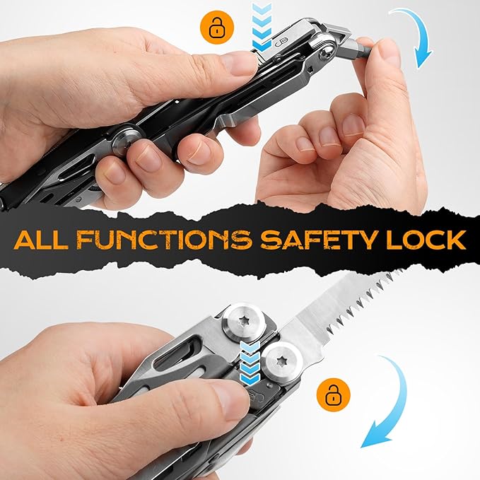 BIBURY Multitools BI2038C, 22-in-1 Stainless Steel Pocket Knife with Scissors, Foldable Self-locking EDC Multi tools Pliers with Sheath for Outdoor Hunting Survival Camping Simple Repair