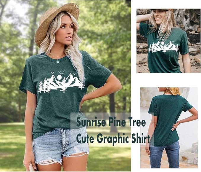 Happy Camp T-Shirt Women Hiking Mountain Adventure Novelty Workout Funny Saying Cute Graphic Athletic Shirt