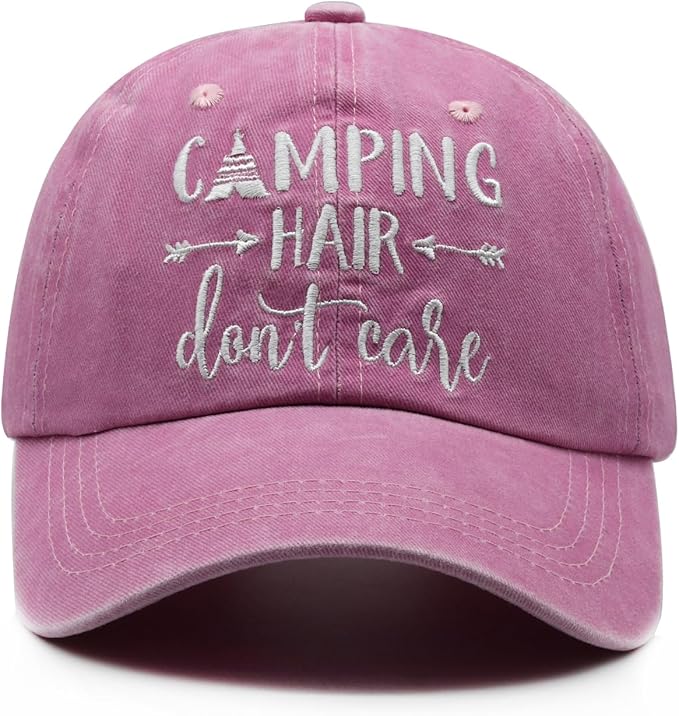 Waldeal Embroidered Camping Hair Don't Care Hat Adjustable Washed Baseball Cap for Women Men