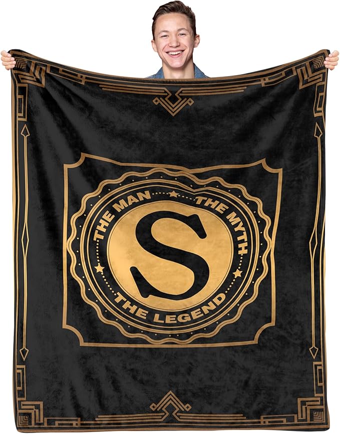Wazzio Happy Birthday Gifts for Men, Men Birthday Gifts for Dad, Blanket for Man, Throw Blanket for Him, Creative Gift for Dad, Grandpa and Uncle, Initial Letter S Blanket for Christmas 50"x60"