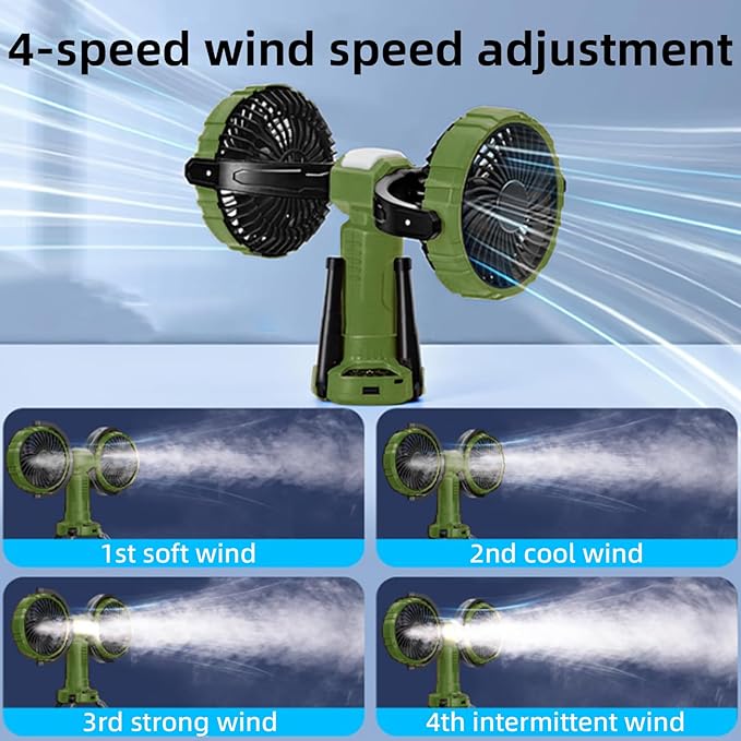 Camping Fan with Light,10000 mAh Rechargeable Battery Powered Tent Ceiling Cooler Fans,270° Oscillating 360°Rotating Portable Camping Essentials Gear for Outdoor Canopy,Travel(Deep Green)
