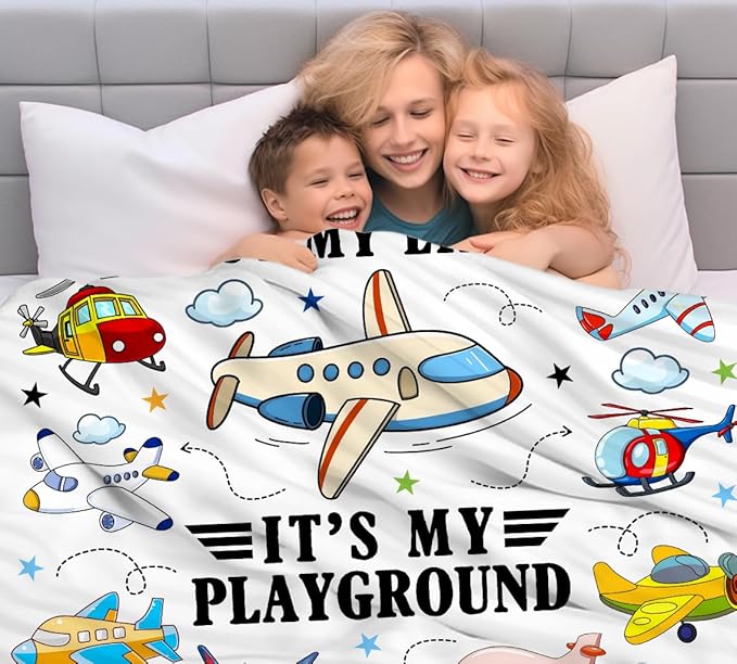 Cute Pilot Airplane Blanket Gifts for Boys Girls Kids Airman,Soft Lightweight Aircraft Flying Throw Blanket Birthday for Pilots Men Women Adults 50"X40"