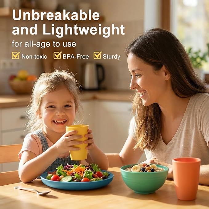 Wheat Straw Dinnerware Sets 40 Piece, Kitchen Plates and Bowls Set, Unbreakable Dishes Set for 8, Microwave and Dishwahser Safe Dishware Sets for Home, Camping, RV, Party - Multi