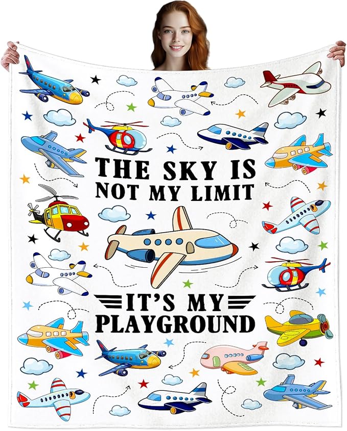 Cute Pilot Airplane Blanket Gifts for Boys Girls Kids Airman,Soft Lightweight Aircraft Flying Throw Blanket Birthday for Pilots Men Women Adults 60"X50"