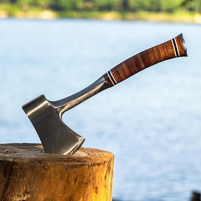 ESTWING Sportsman's Axe - 14" USA Made Special Edition Camping Hatchet with Forged Steel Construction & Genuine Leather Grip - E24ASEA