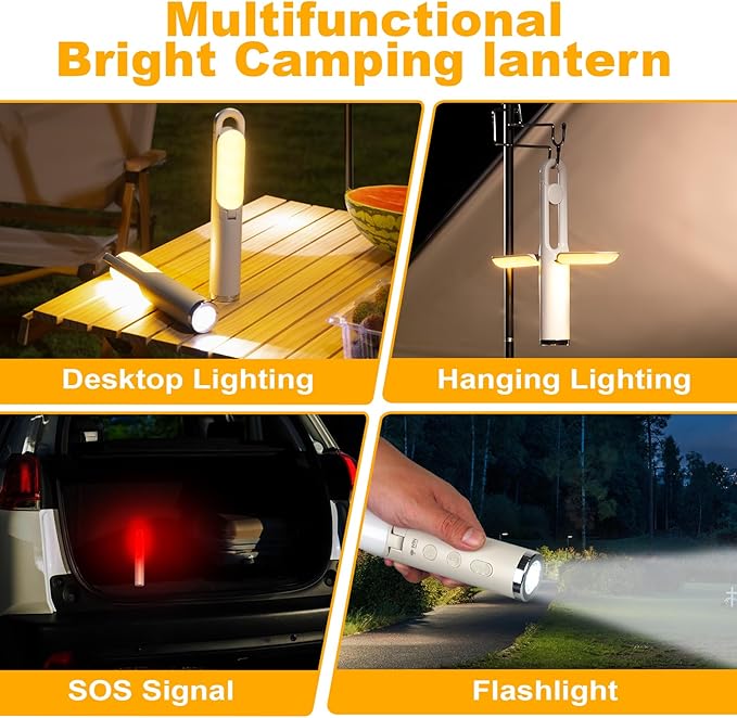 LED Camping Lantern, Rechargeable Emergency Light for Power Outages, Portable Ceiling Light, Outdoor Flashlight, 9 Modes Collapsible Lightweight Hanging Lamp for Home, Camping, Hiking, Fishing