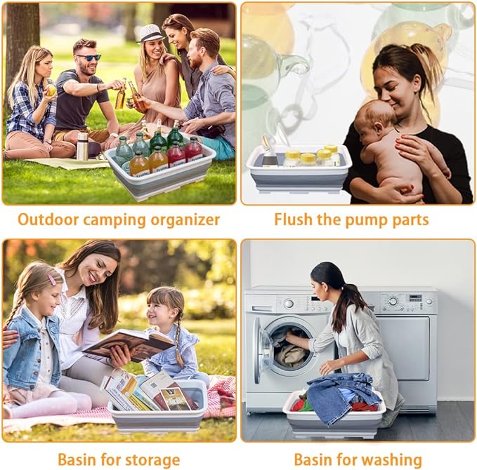 Goderewild Collapsible Dish Pans – 10L (2.6 Gal) Foldable Sink Tub, 14.5'' x 10.5'' x 5", Compact and Space-Saving Multiuse Foldable Basin for Dish Washing, Camping, RV and Vegetable Cleaning