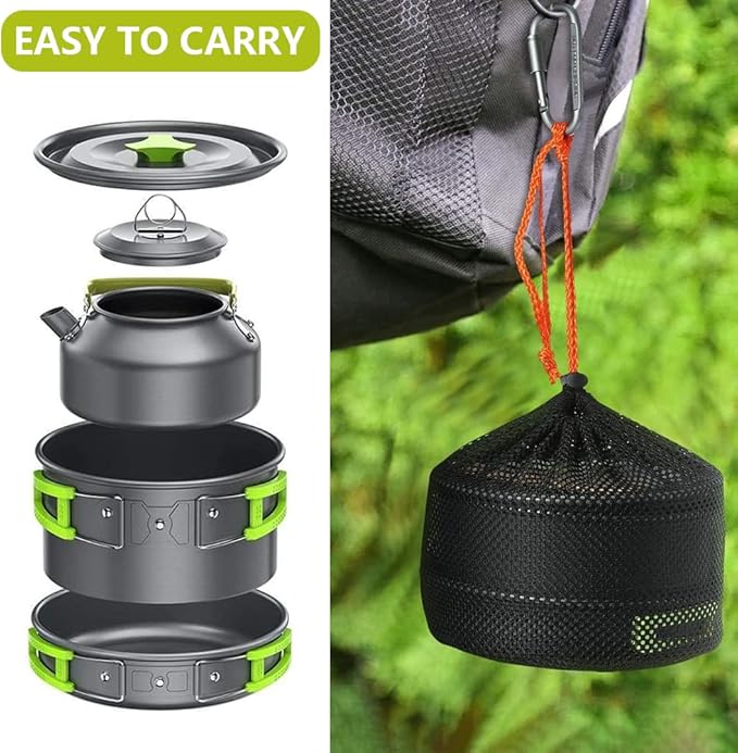 aiGear Camping Cooking Set Cookware Mess Kit with Storage Bag Pot Pan Set Camping Accessories for Outdoor Camping Hiking Picnic Portable and Lightweight Aluminum