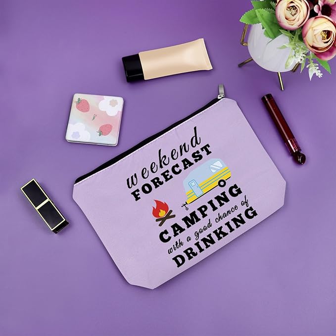 Sazuwu Happy Camper Gifts for Couples Purple Makeup Bag Camping Themed Gifts for Adults Camper Accessories for Travel Trailers Cosmetic Bag Travel Toiletry Bag Birthday Christmas Graduation Gift