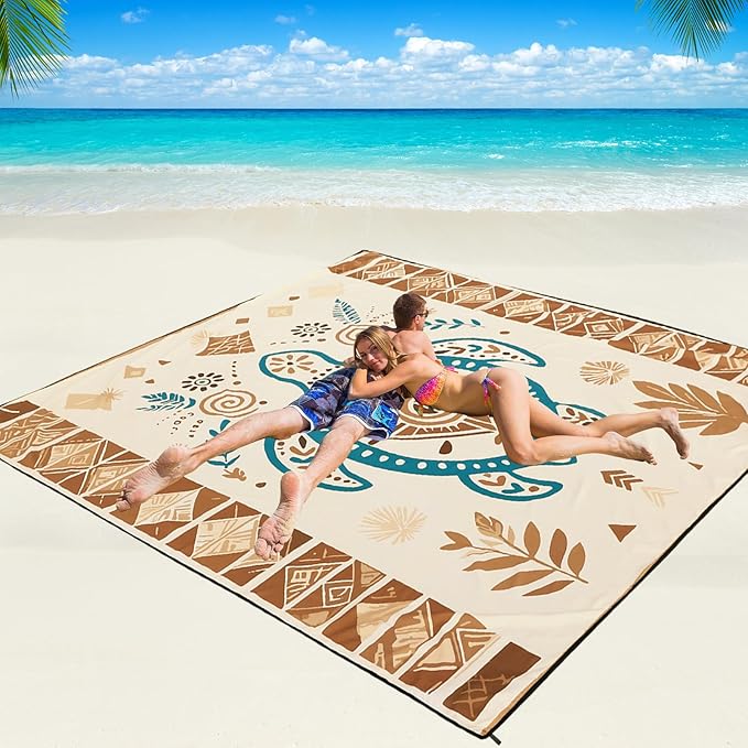 WIWIGO Beach Blanket Waterproof Sandproof Beach Mat 79" X 83"/10'x9'for 2-8 Adults Quick Drying Outdoor Picnic Mat Beach Accessories for Travel, Camping, Hiking