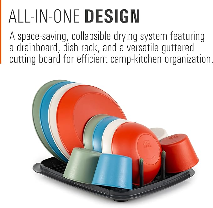 GSI Outdoors Escape Dish Rack Set, Collapsible Travel Camping Sink, Dish Drying Rack & Cutting Kit
