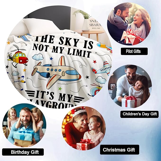 Cute Pilot Airplane Blanket Gifts for Boys Girls Kids Airman,Soft Lightweight Aircraft Flying Throw Blanket Birthday for Pilots Men Women Adults 60"X50"