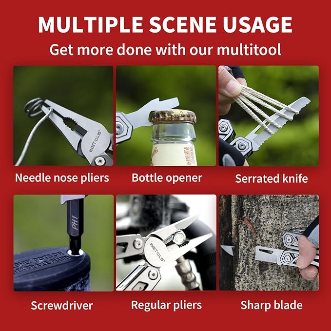 Multitool with Pocket Knife, Birthday Gifts for Men Women Mom Dad, WETOLS 21-in-1 Stainless Steel Pliers with Screwdrivers, Self-locking Multi tools with EDC Sheath, Ideal for Home, Camping, Survival