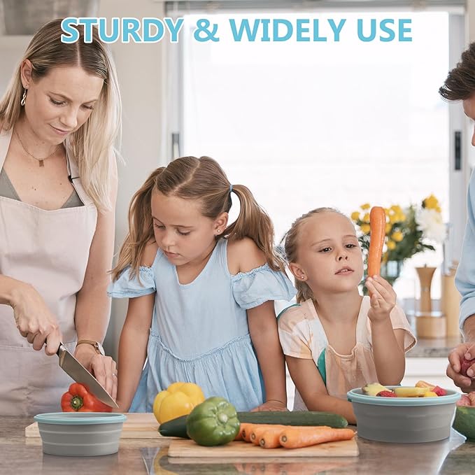 Suclain 4 Pcs Collapsible Bowls with Lids Silicone Camping Food Storage Container Expandable Folding Salad Lunch Box Travel Container for Hiking Camping