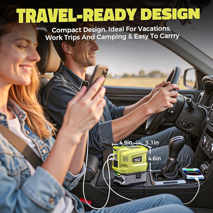 LIVOWALNY 200W Power Inverter Compatible with Ryobi 18V Battery, DC 18V to AC 110-120V Power Station with 1 AC Outlet, 2 USB, 1 Type-C & LED Light, for Camping Power Outage (No Battery) (2-Pack)