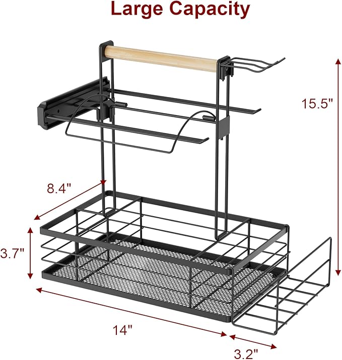 Grill Caddy with Magnetic Tool & Paper Towel Holders, Picnic Utensil Condiment Caddy, Barbecue Grill Tool Organizer for Outdoor Camping, Cooking, Camper