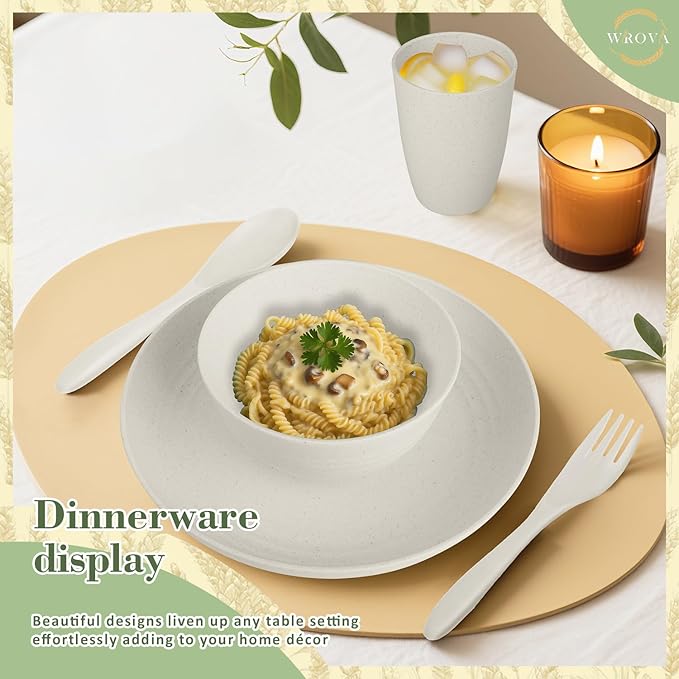 Wrova Wheat Straw Dinnerware Sets of 20,Dishwasher Safe Kitchen Plates and Bowls Sets,Camping Dishes Sets Contains Dinner Plates,Cereal Bowls,Drinking Cups and Flatware.(Beige)