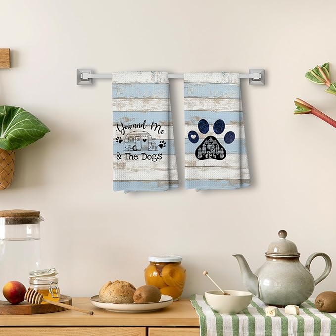 Blue You and Me and The Dogs Camping Kitchen Towels, Dog Kitchen Towels, RV Campsite Decor, Camping Supplies for RV Campers Campers Lovers Women Men 16x24 in Set of 2