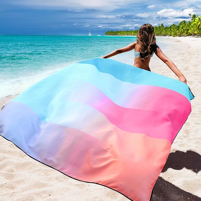 WIWIGO Beach Blanket Waterproof Sandproof Beach Mat 79" X 83"/10'x9'for 2-8 Adults Quick Drying Outdoor Picnic Mat Beach Accessories for Travel, Camping, Hiking