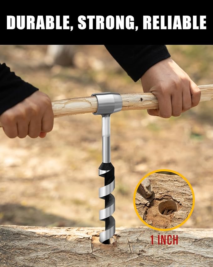 Upgrade Bushcraft Tools, 1 X 10'' Hand Auger Wood Drill, Sharper Settlers Wrench for Easy Drilling, Protable Scotch Eye Auger, Outdoor Survival Gear for Camping Backpacking Hiking