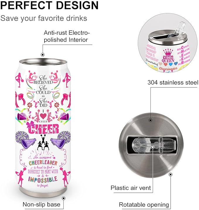 Cheerleader Tumbler Cup,Cheer Gifts For Girls Women,Cheerleading Mug,Cheerleading Gift for Girls Teen Birthday for Cheer Coach Friend Besties Stainless Steel Tumblers 17oz
