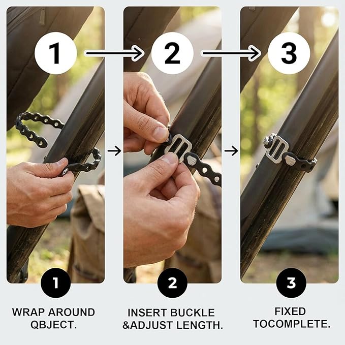 Modular Straps, Safety Strap Set to Secure Splits, 70 pound load, 8" and 16" lengths, Flexible Multi-Tool, Wearable Gadget for Outdoor Adventure, Survival, Camping, Travel (4-Pack) (Black)