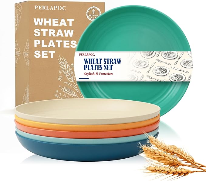 8 Inch Wheat Straw Dinner Plates Set of 6, Unbreakable Salad Plates, Reusable BPA-Free Plastic Plates, Microwavenajiu & Dishwasher Safe for Kitchen, Dessert, Side Plate, Snacks, Multi