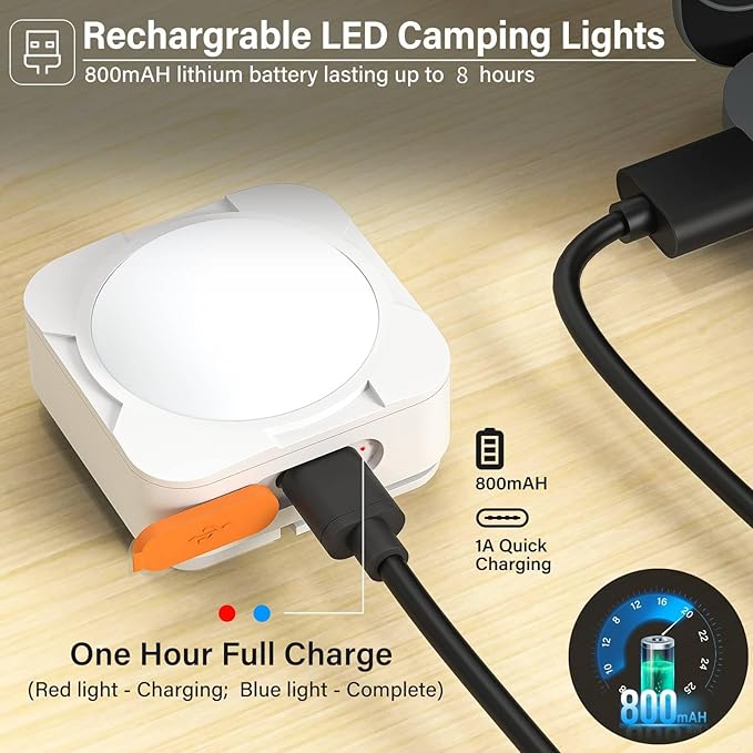 Rechargeable Camping Lights FLY2SKY 4Pcs White Tent Lights Mini Flashlight Portable LED Camping Lantern Survival Gear Camping Accessories for Hiking Backpacking Fishing Hurricane Emergency Outage