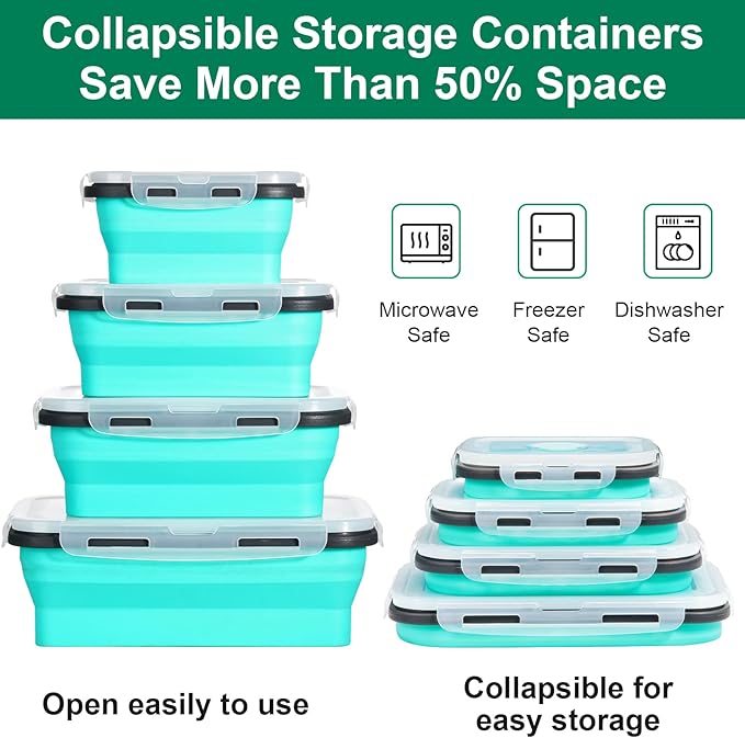 Sudaya 8 Pack Collapsible Food Storage Containers With Lids, Collapsible Storage Containers Sets Silicone Collapsible Bowls For Camping, RV Accessories, Travel Trailer Must