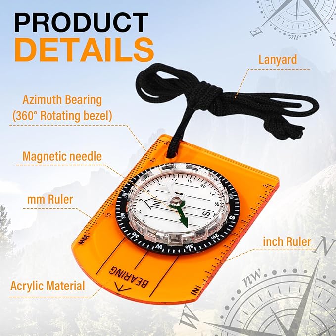 50 Pack Orienteering Compass Bulk Advanced Baseplate Compass Hiking Survival Camping and Navigation Tool Survival Gifts for Hiking Camping Backpacking Map Reading