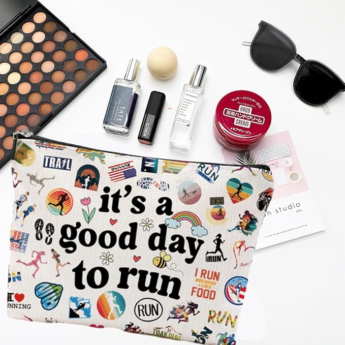 Running Gifts Makeup Bag for Women, Marathon Runner Zipper Pouch, It's a Good Day to Run Cosmetic Bag, Marathon Lovers Sports Accessory Travel Toiletry Organizer