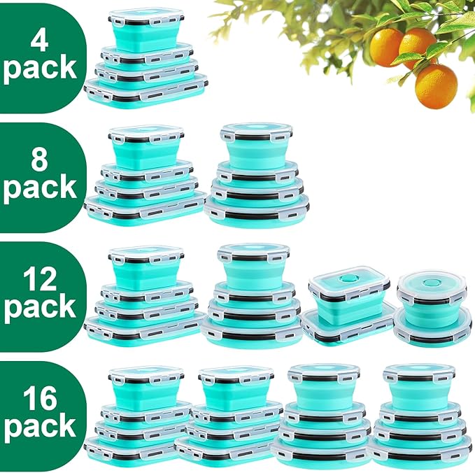 Sudaya 8 Pack Collapsible Food Storage Containers With Lids, Collapsible Storage Containers Sets Silicone Collapsible Bowls For Camping, RV Accessories, Travel Trailer Must